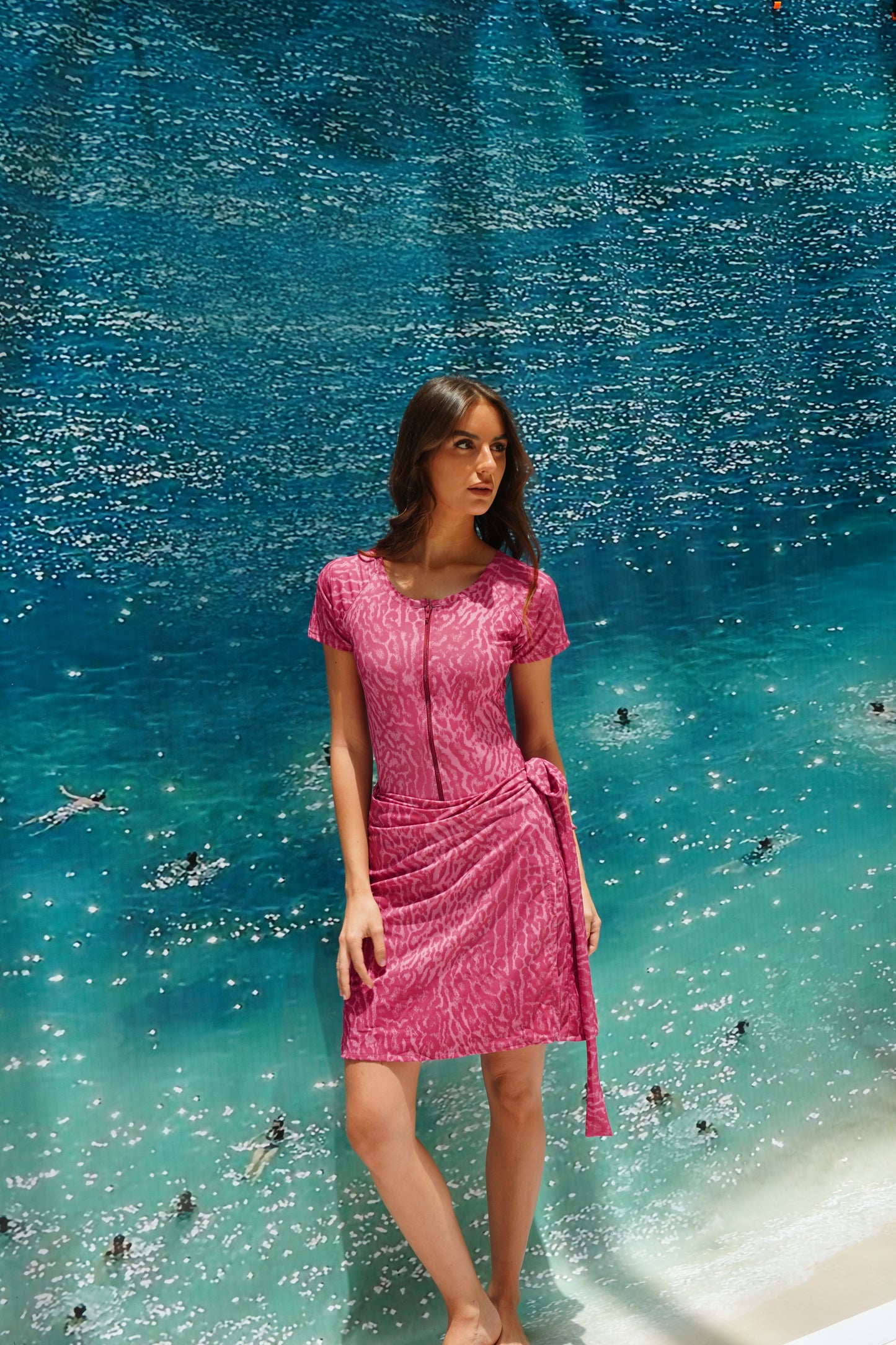 Pink cheetah short sleeves swimsuit (only swimsuit)