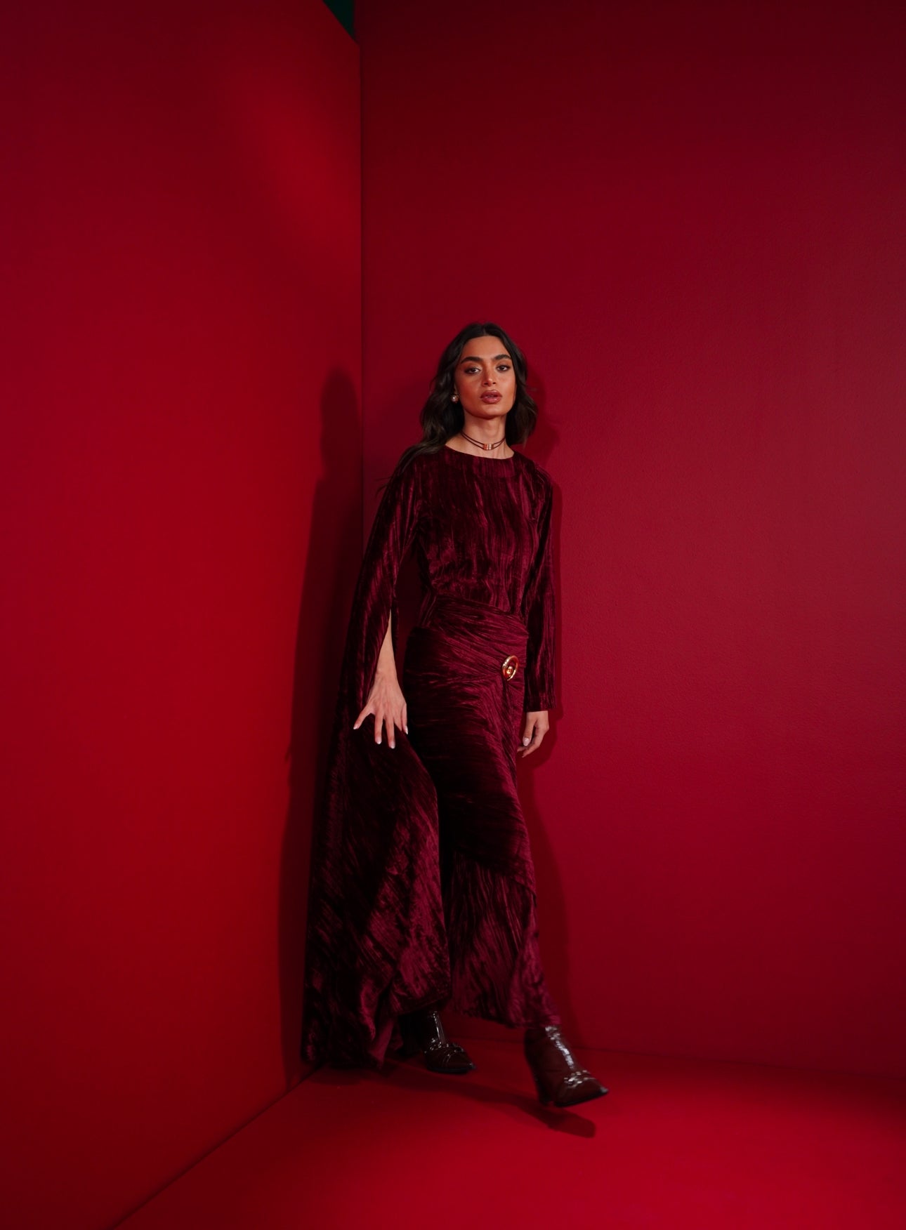 Aria scarf kaftan - maroon