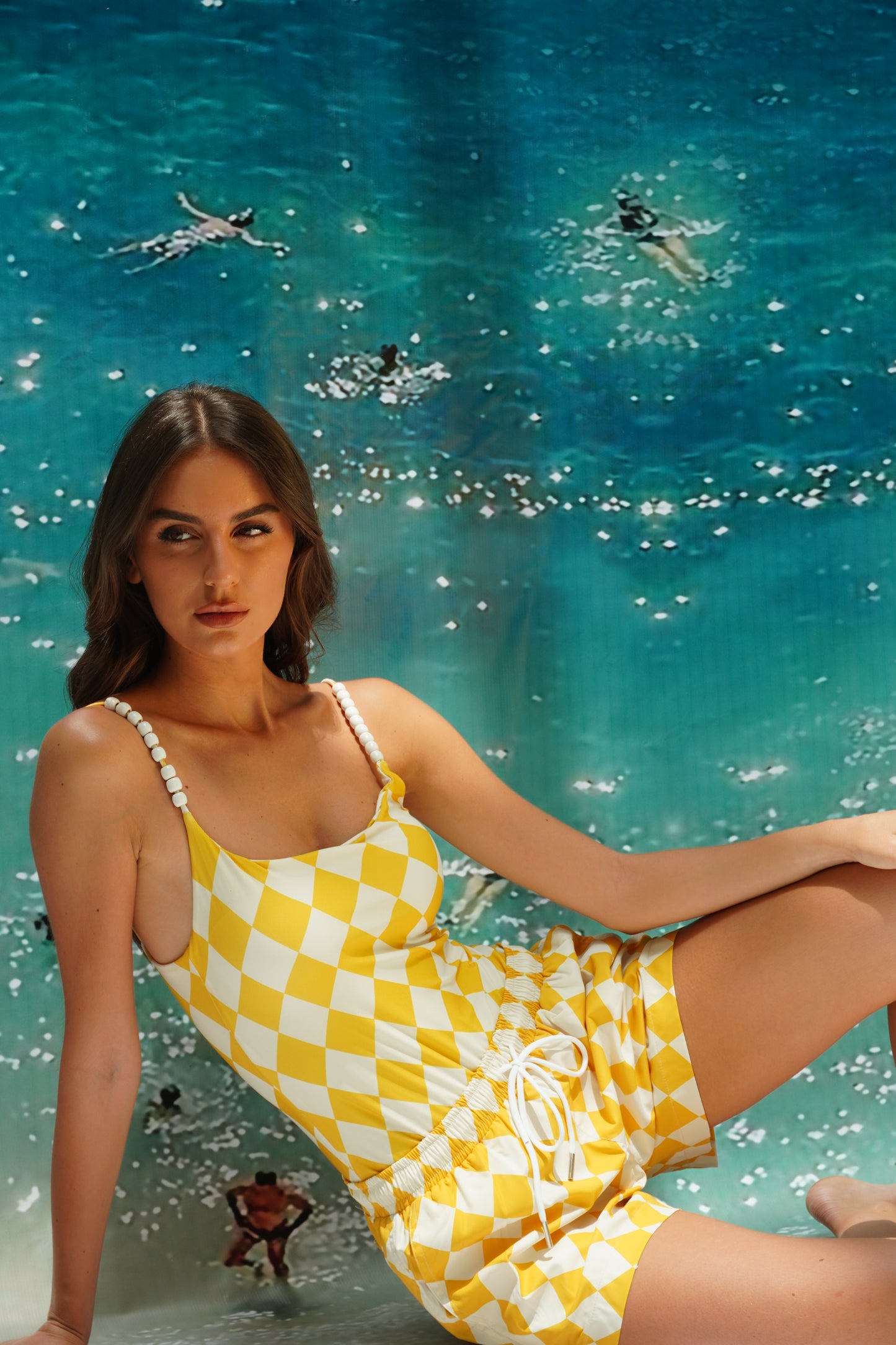 Yellow checkered tank swim suit