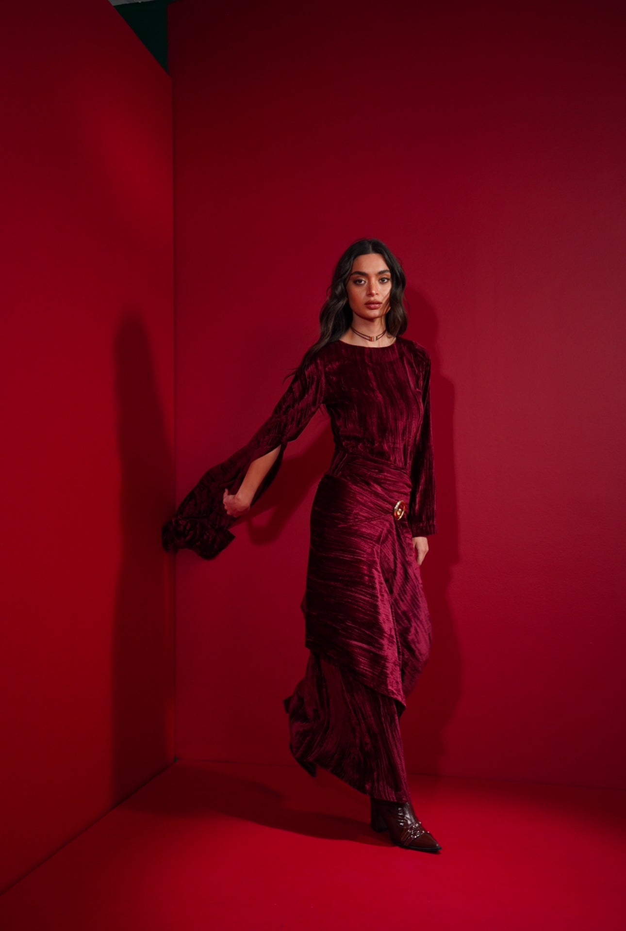 Aria scarf kaftan - maroon