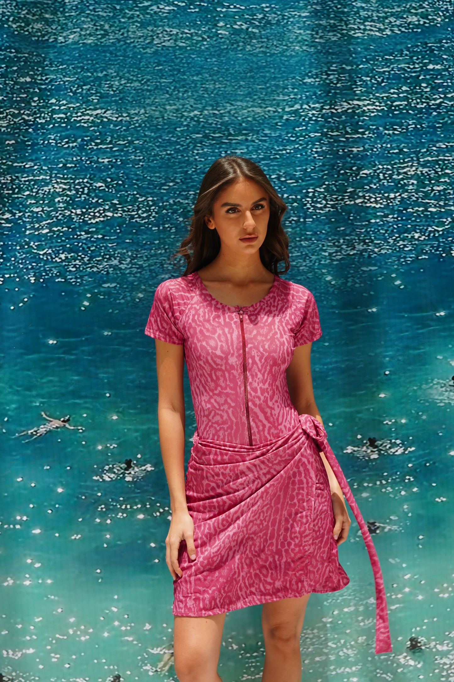 Pink cheetah short sleeves swimsuit (only swimsuit)