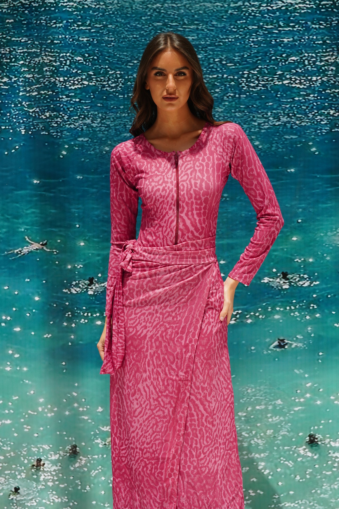 Pink cheetah long sleeves swimsuit (only swimsuit)