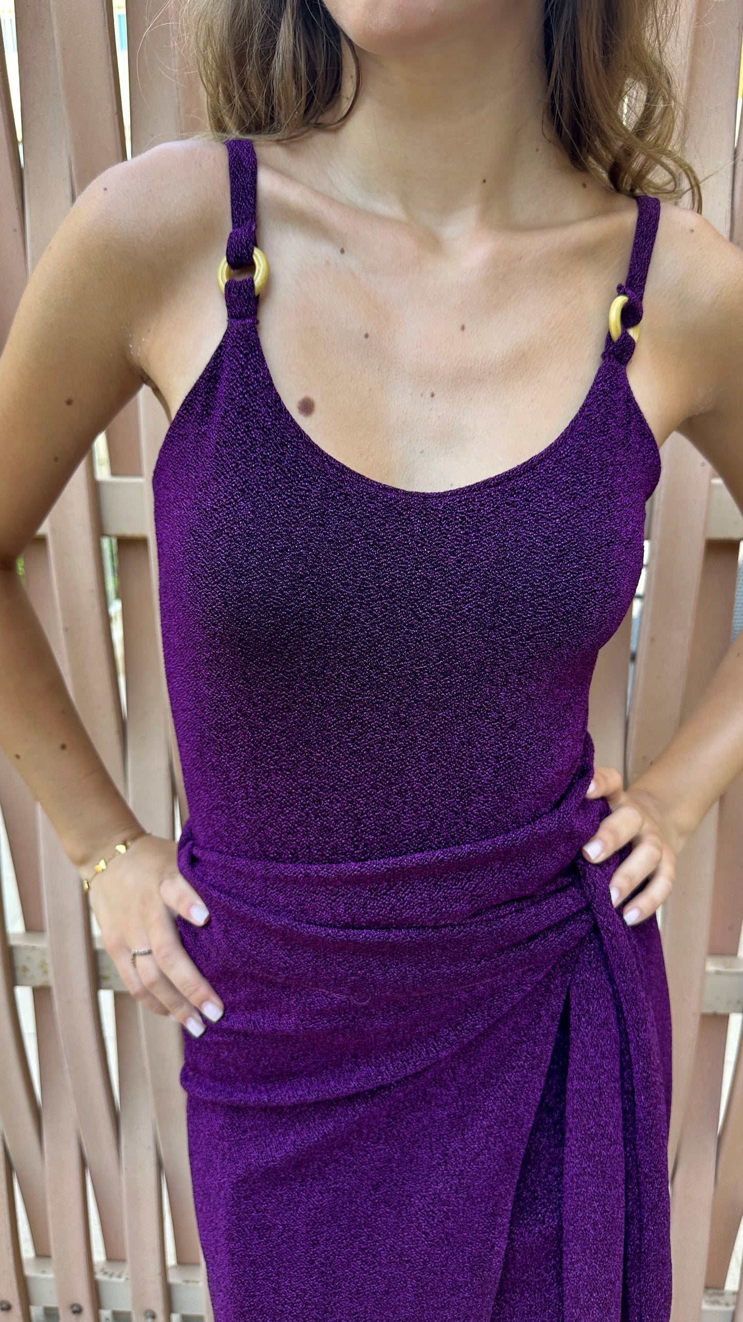 Purple shimmery swimsuit ( full set swimsuit and swim skirt )