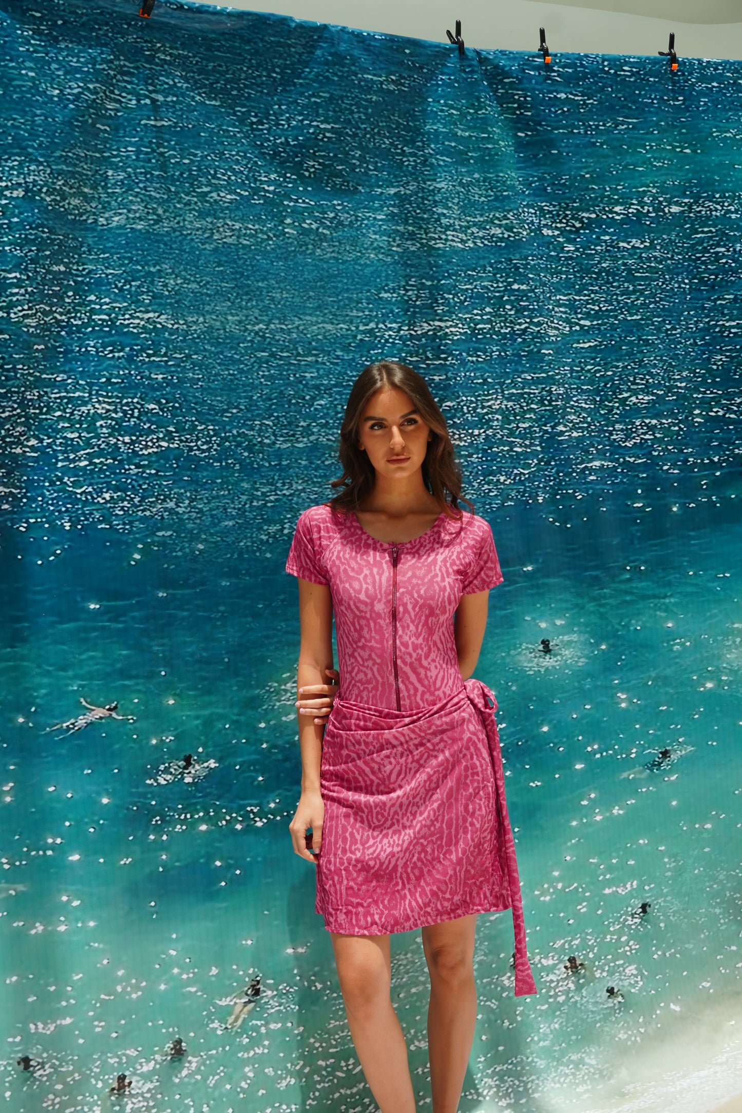 Pink cheetah short sleeves swimsuit (only swimsuit)