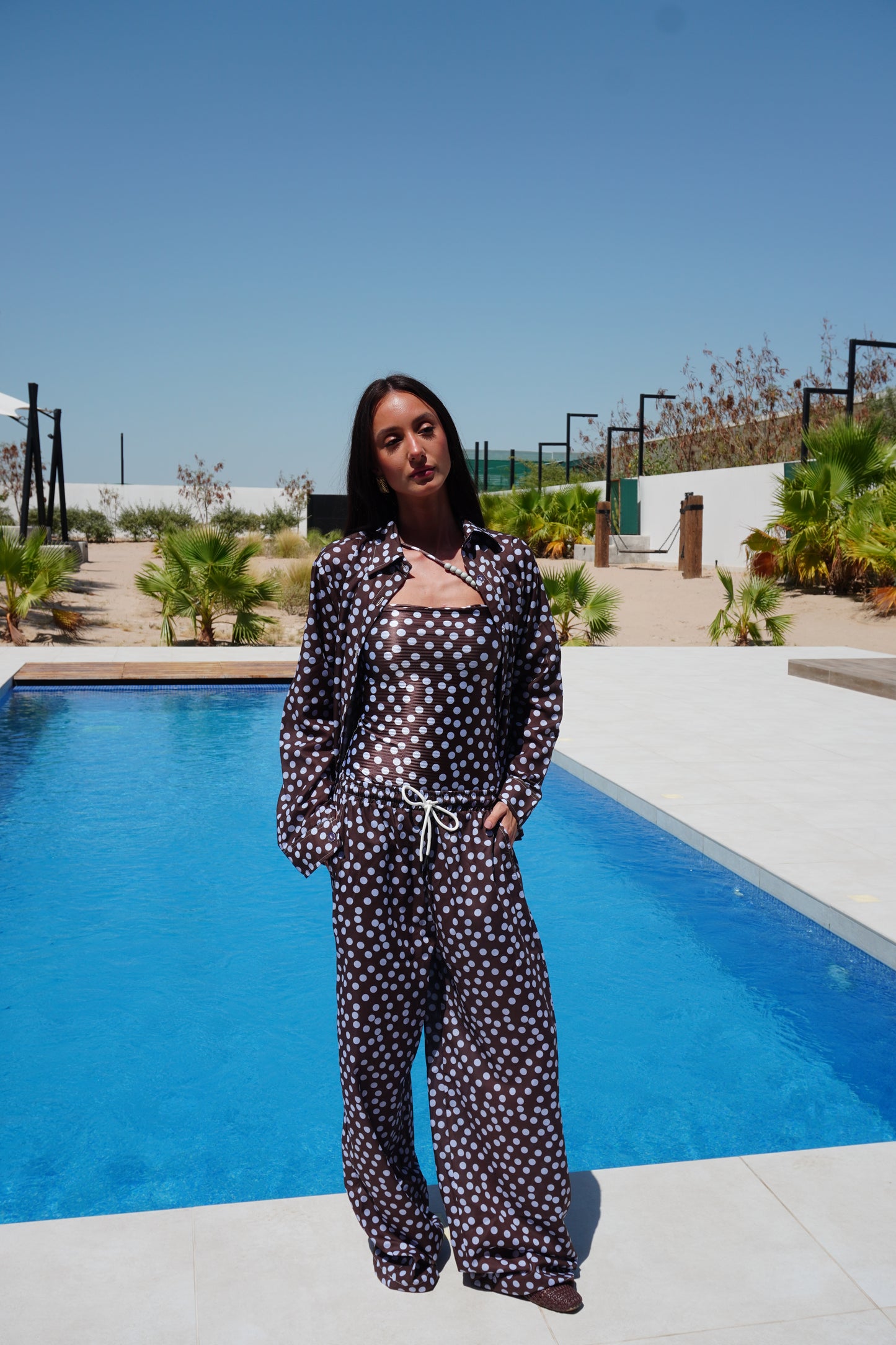Brown x baby blue polka dot pajama style