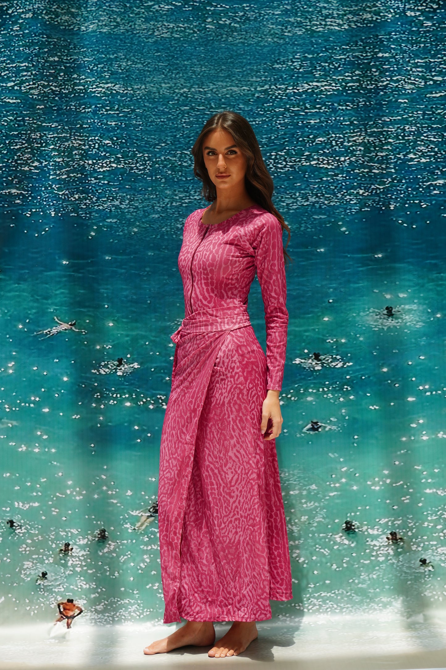 Pink cheetah long sleeves swimsuit (only swimsuit)
