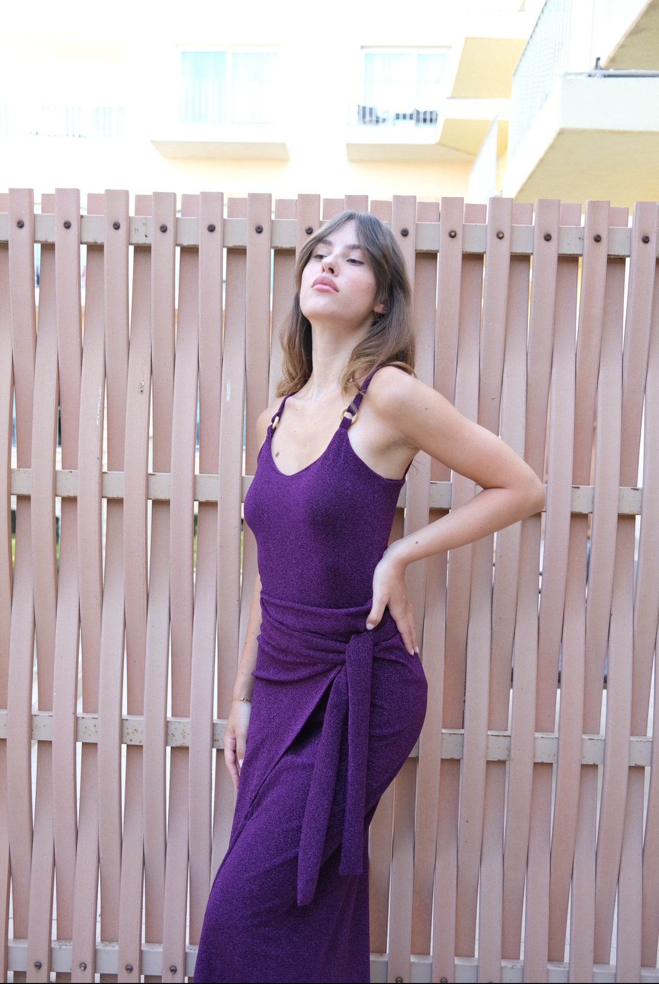 Purple shimmery swimsuit ( full set swimsuit and swim skirt )