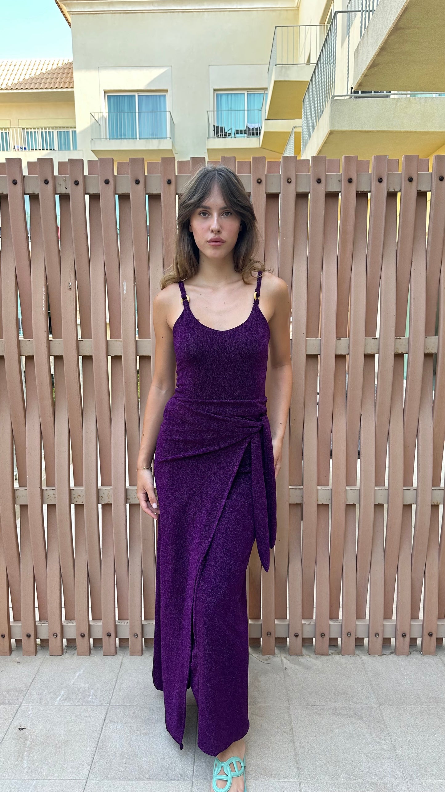 Purple shimmery swimsuit ( full set swimsuit and swim skirt )