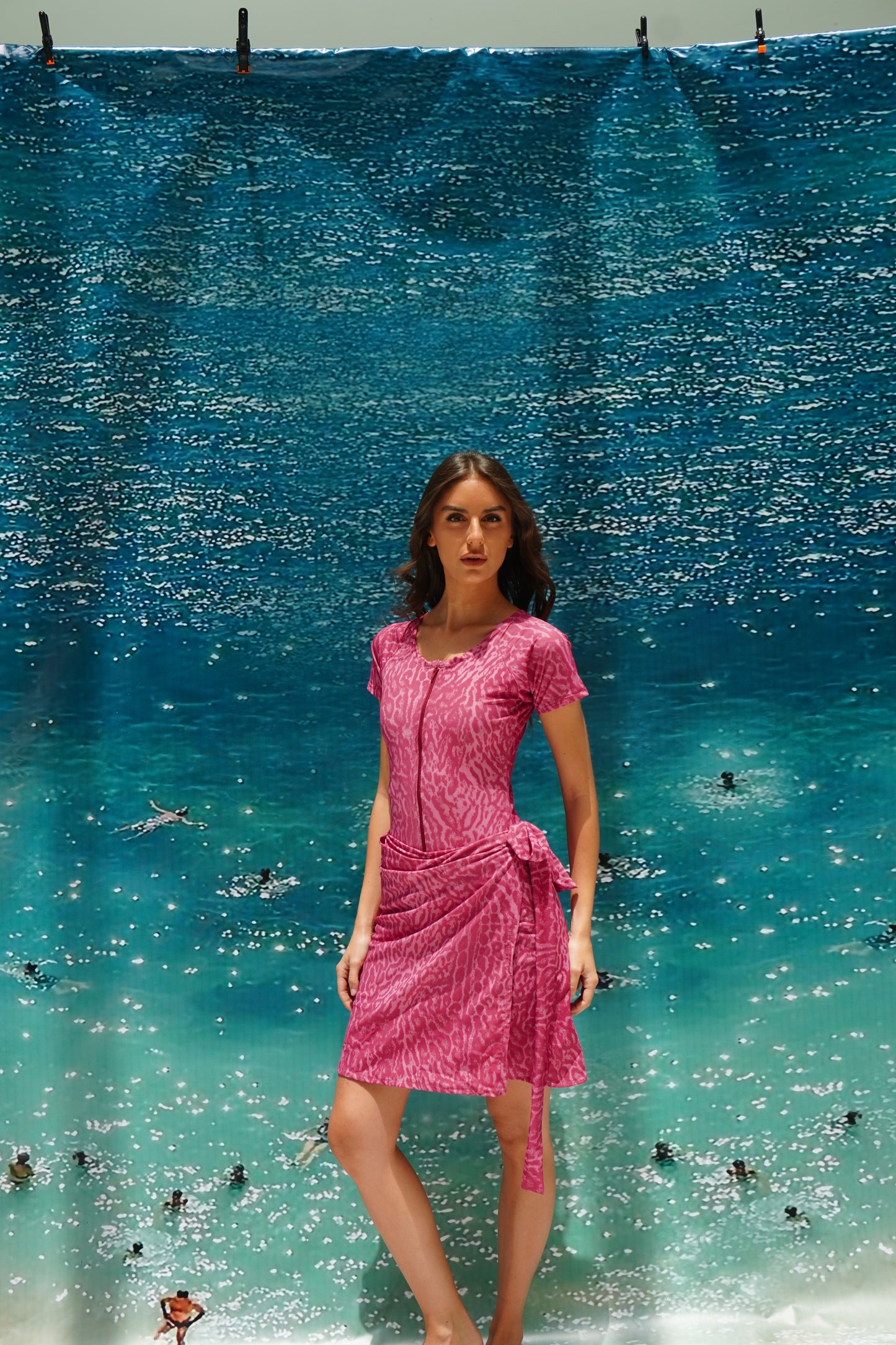 Pink cheetah short sleeves swimsuit (only swimsuit)