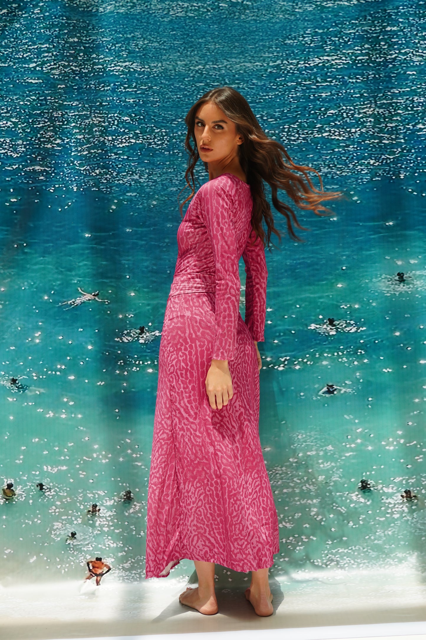 Pink cheetah long sleeves swimsuit (only swimsuit)