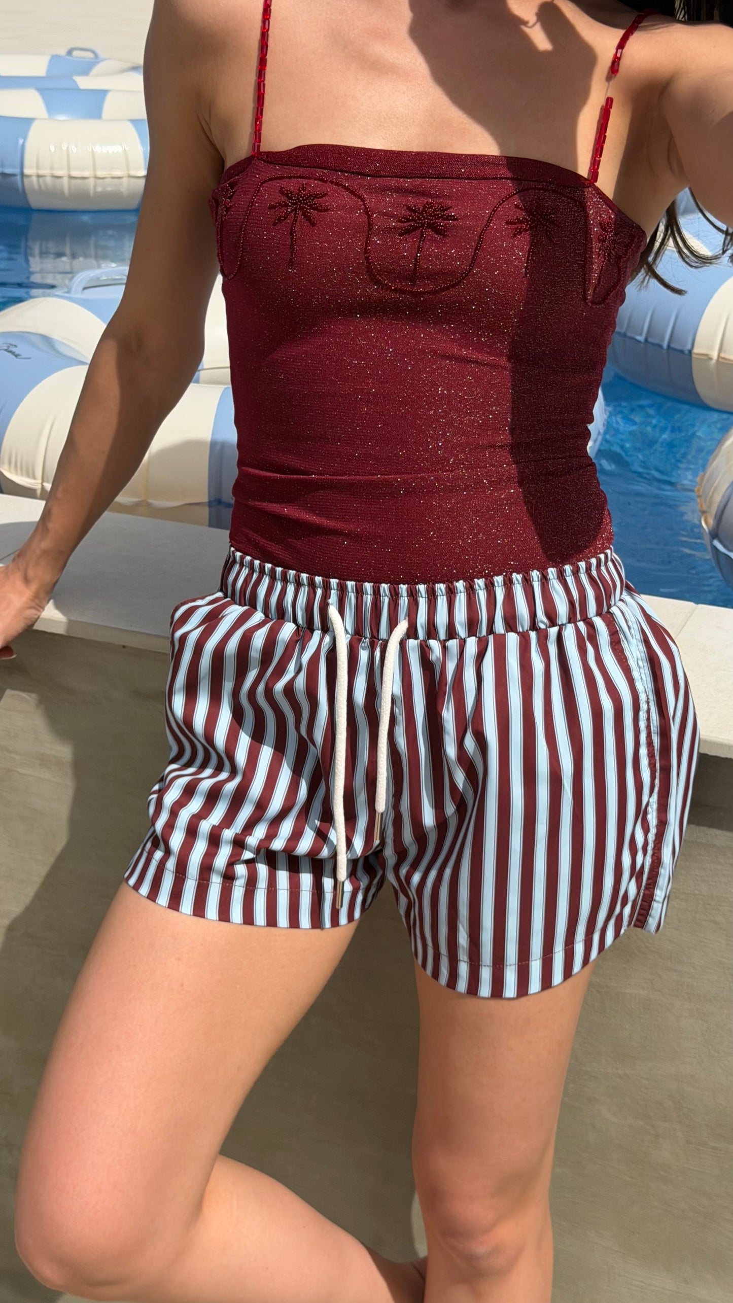 Maroon palm  swimsuit ( only swimsuit)