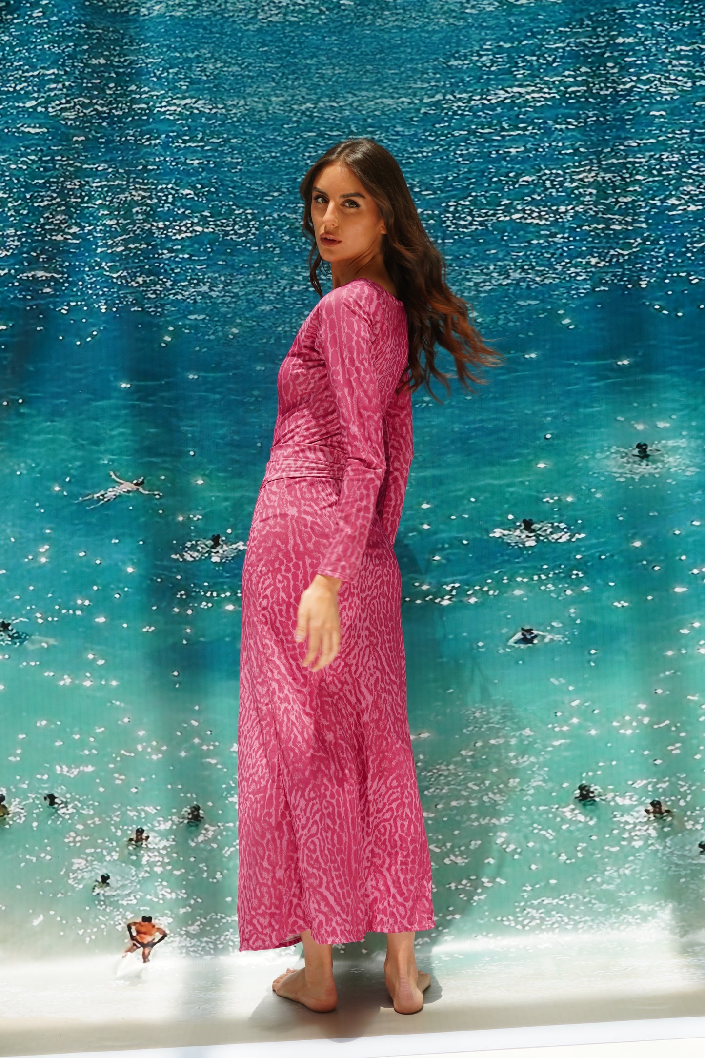 Pink cheetah long sleeves swimsuit (only swimsuit)