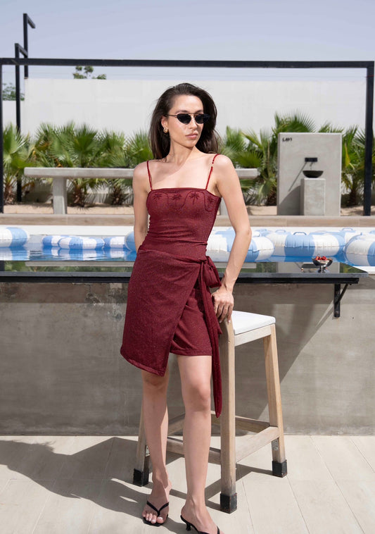 Maroon palm  swimsuit ( only swimsuit)