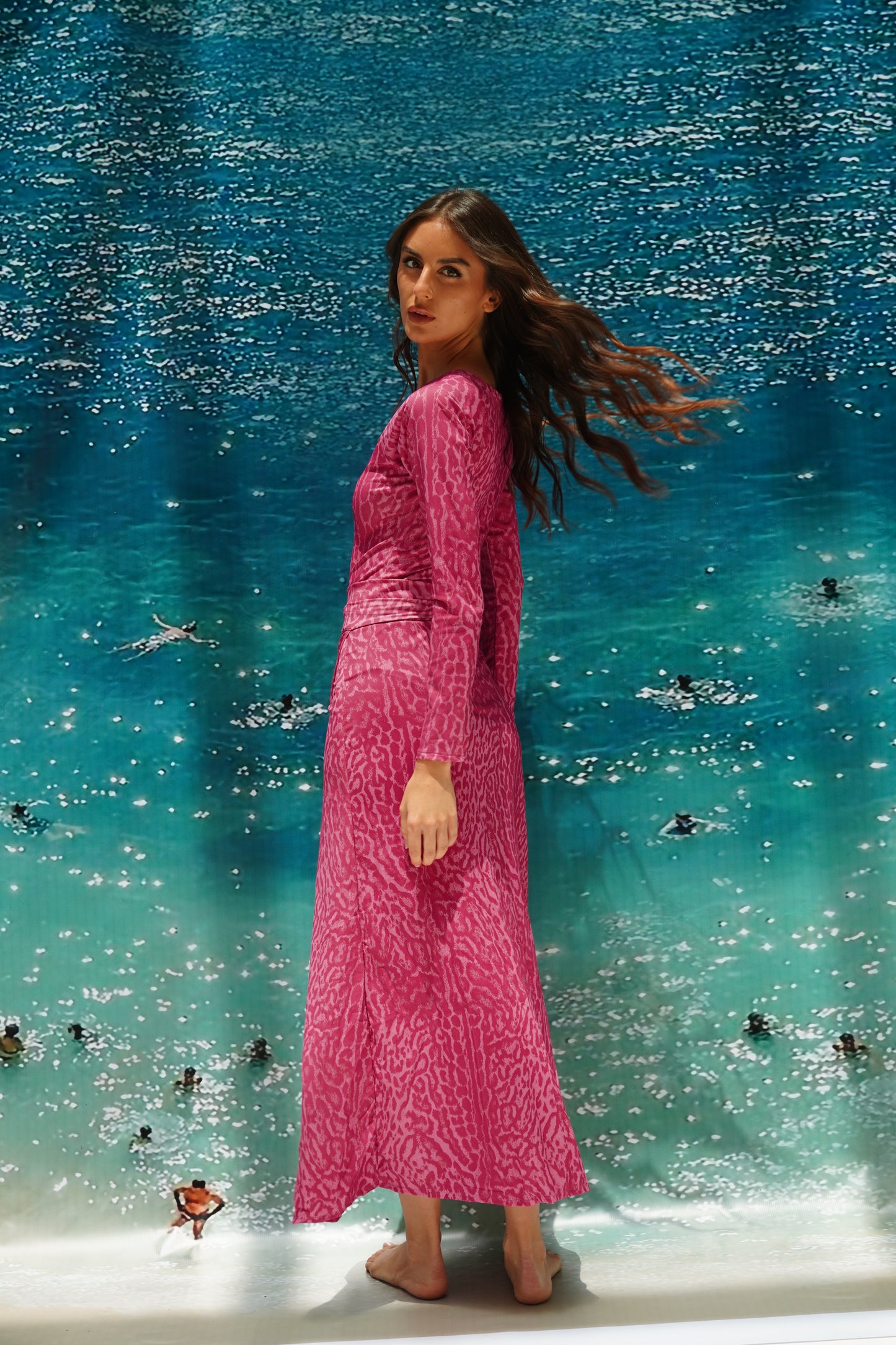 Pink cheetah long sleeves swimsuit (only swimsuit)