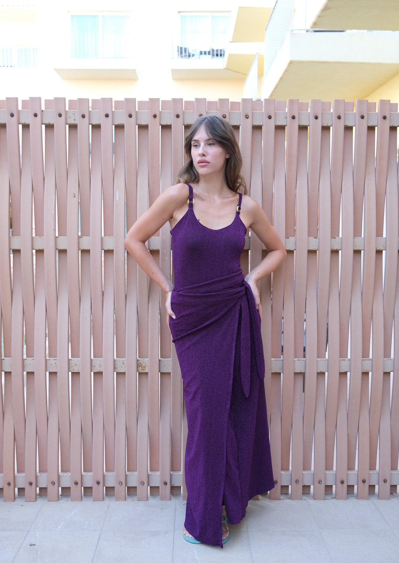 Purple shimmery swimsuit ( full set swimsuit and swim skirt )