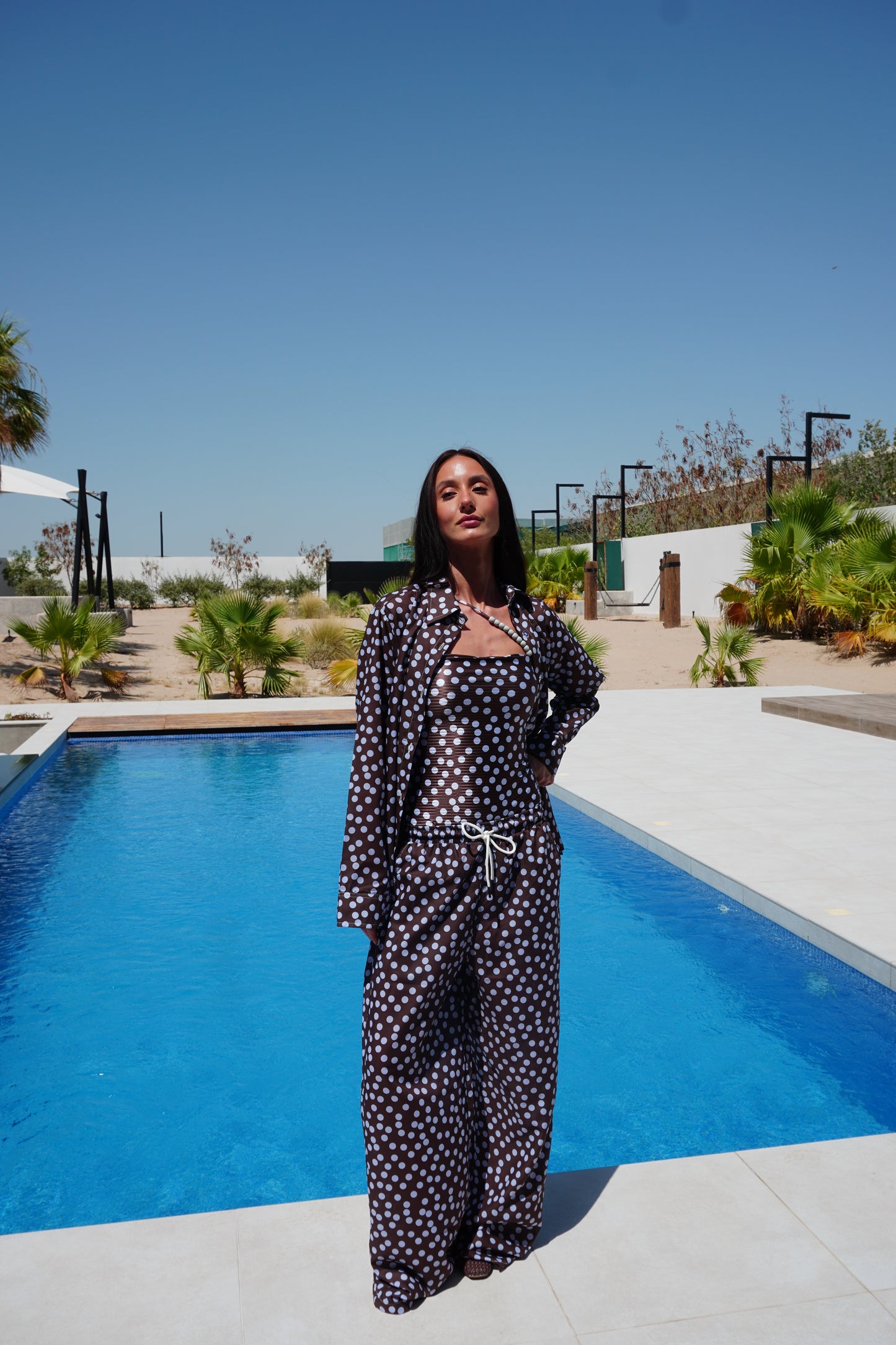 Brown x baby blue polka dot pajama style