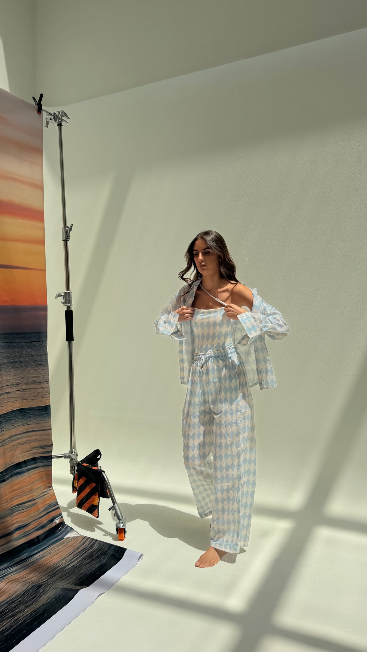 Blue checkered pajama style coverup