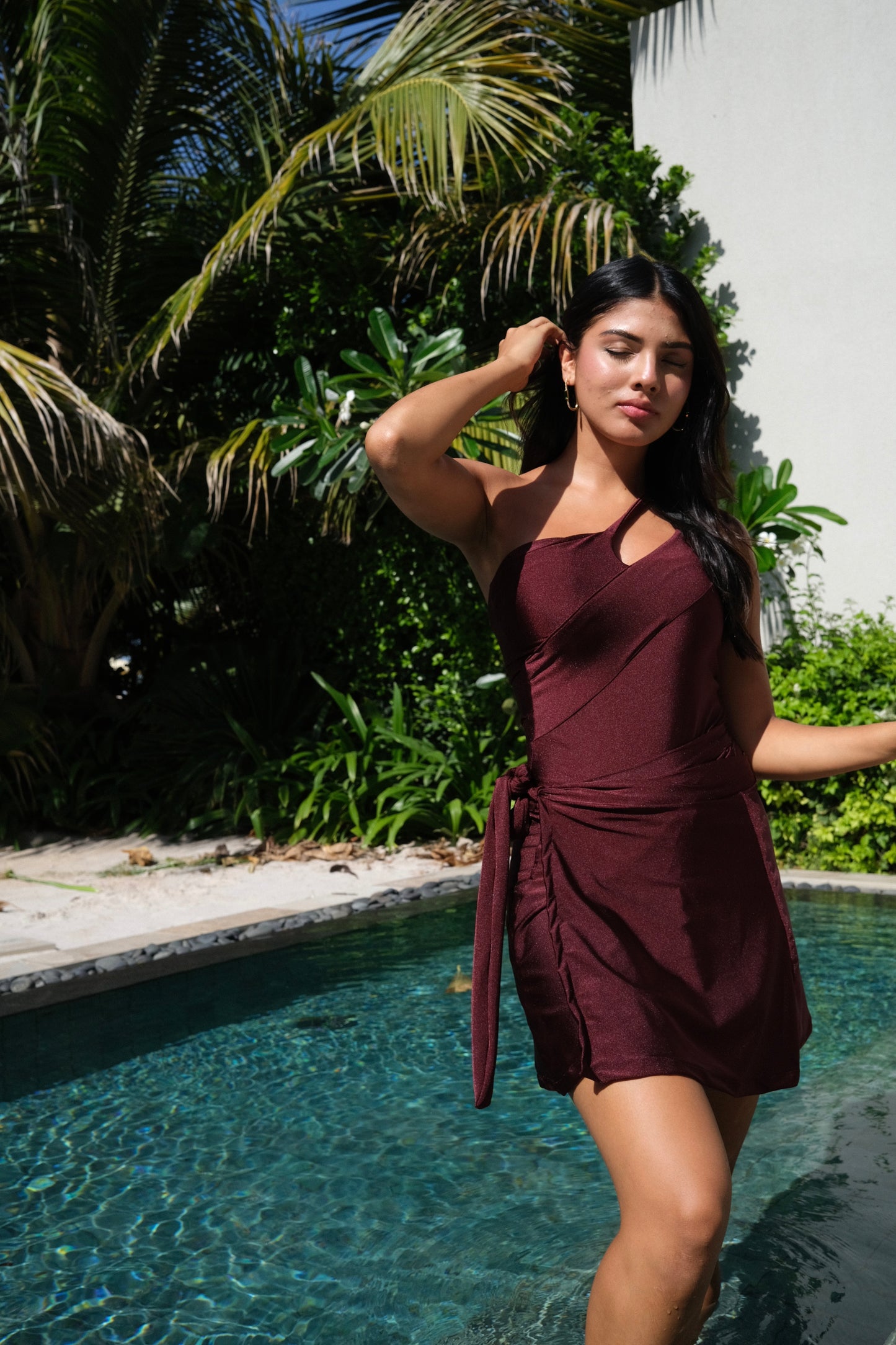 Maroon swim suit ( full set swim suit and swim skirt )