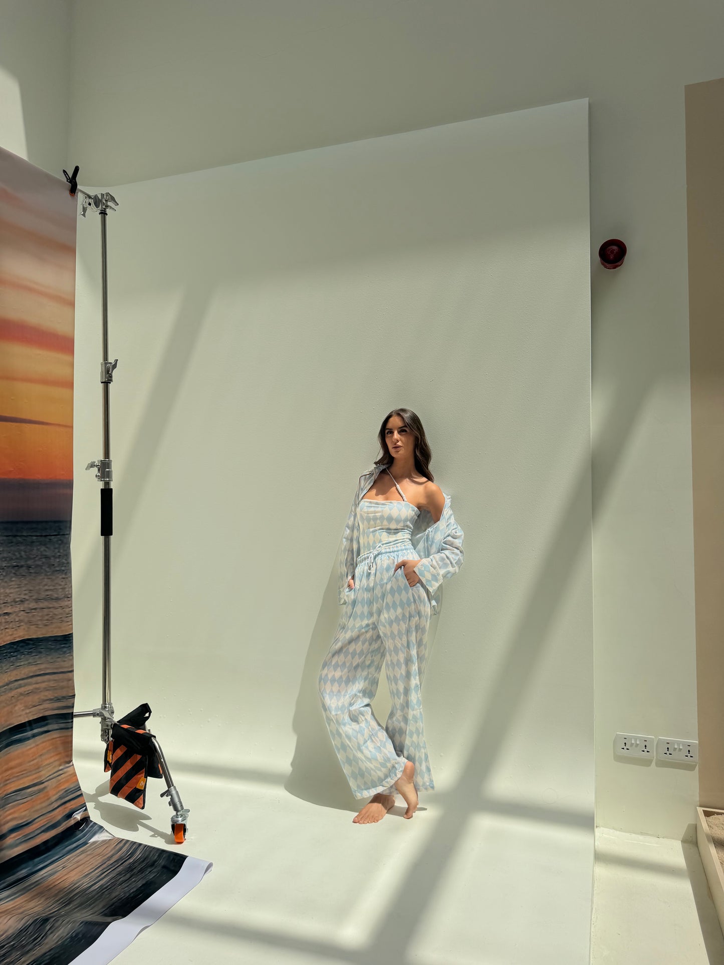Blue checkered pajama style coverup