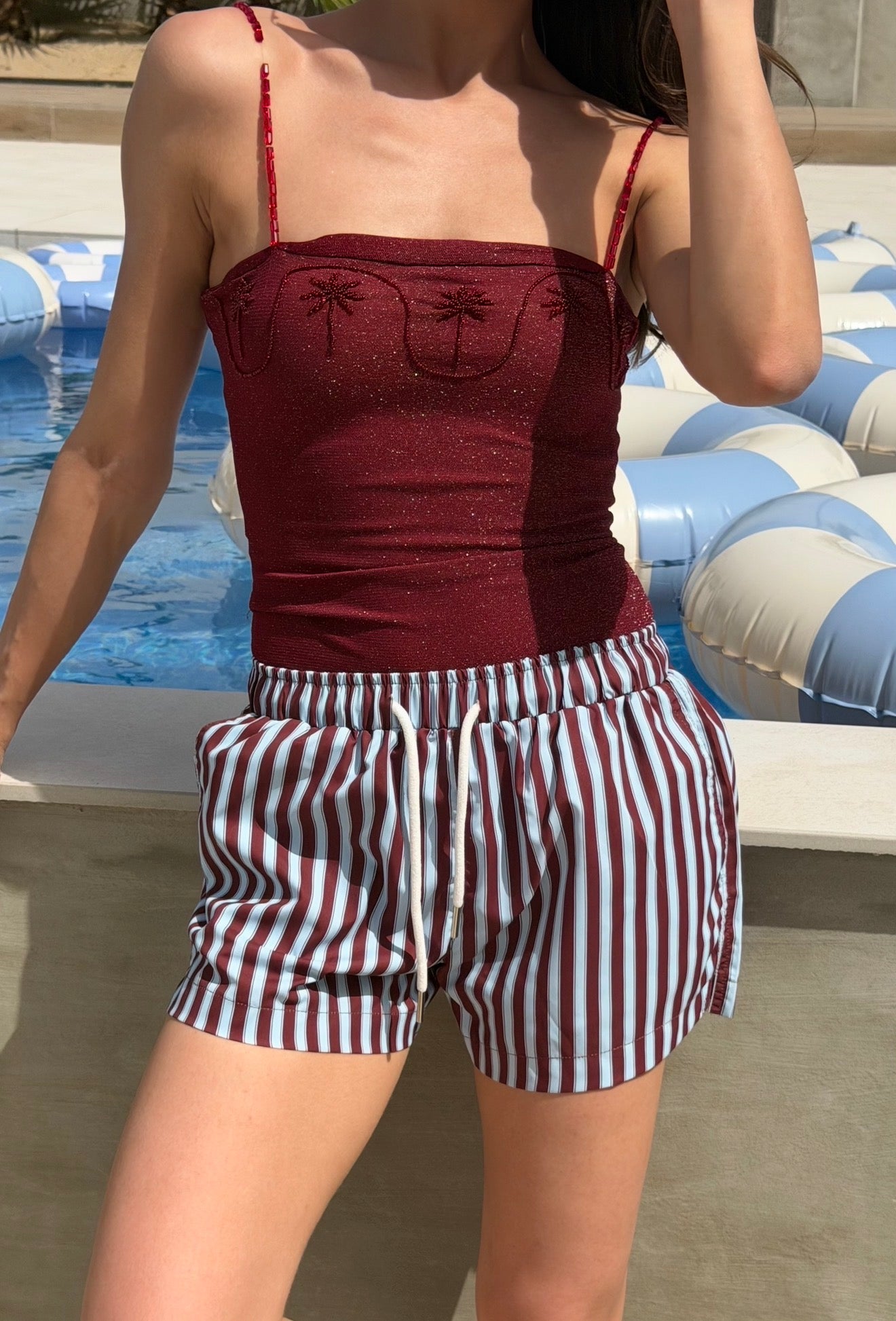 Maroon palm  swimsuit ( only swimsuit)