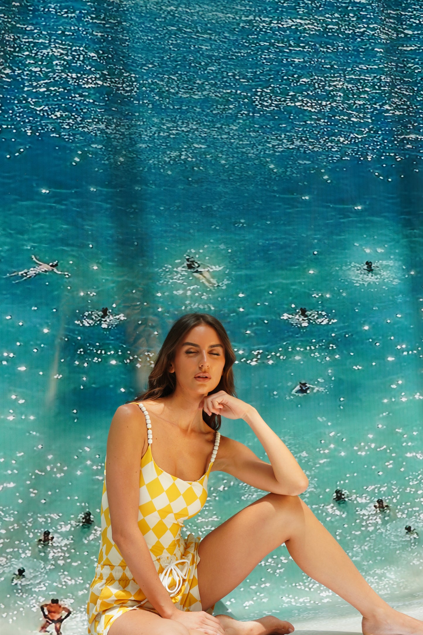 Yellow checkered tank swim suit