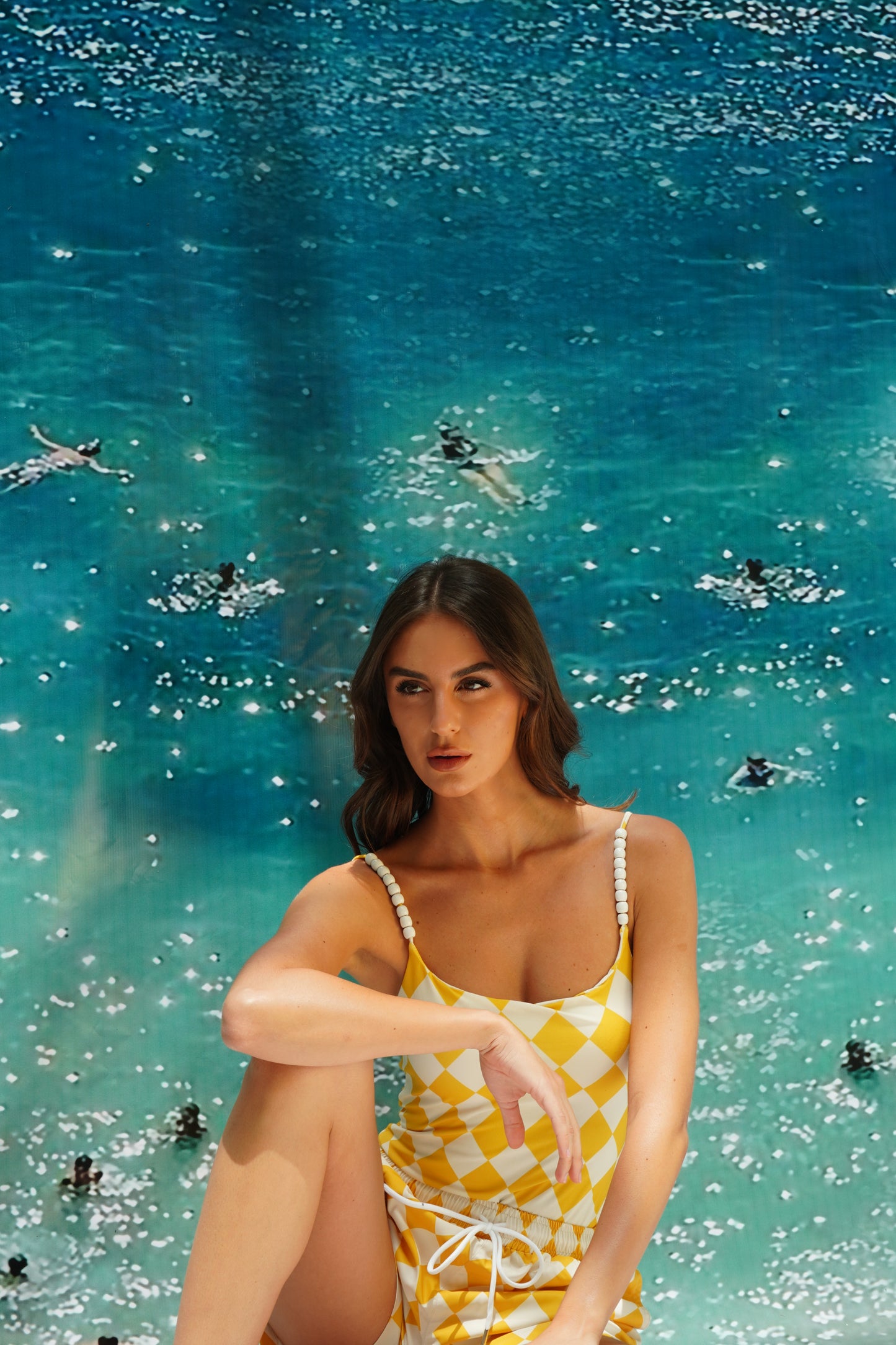 Yellow checkered tank swim suit
