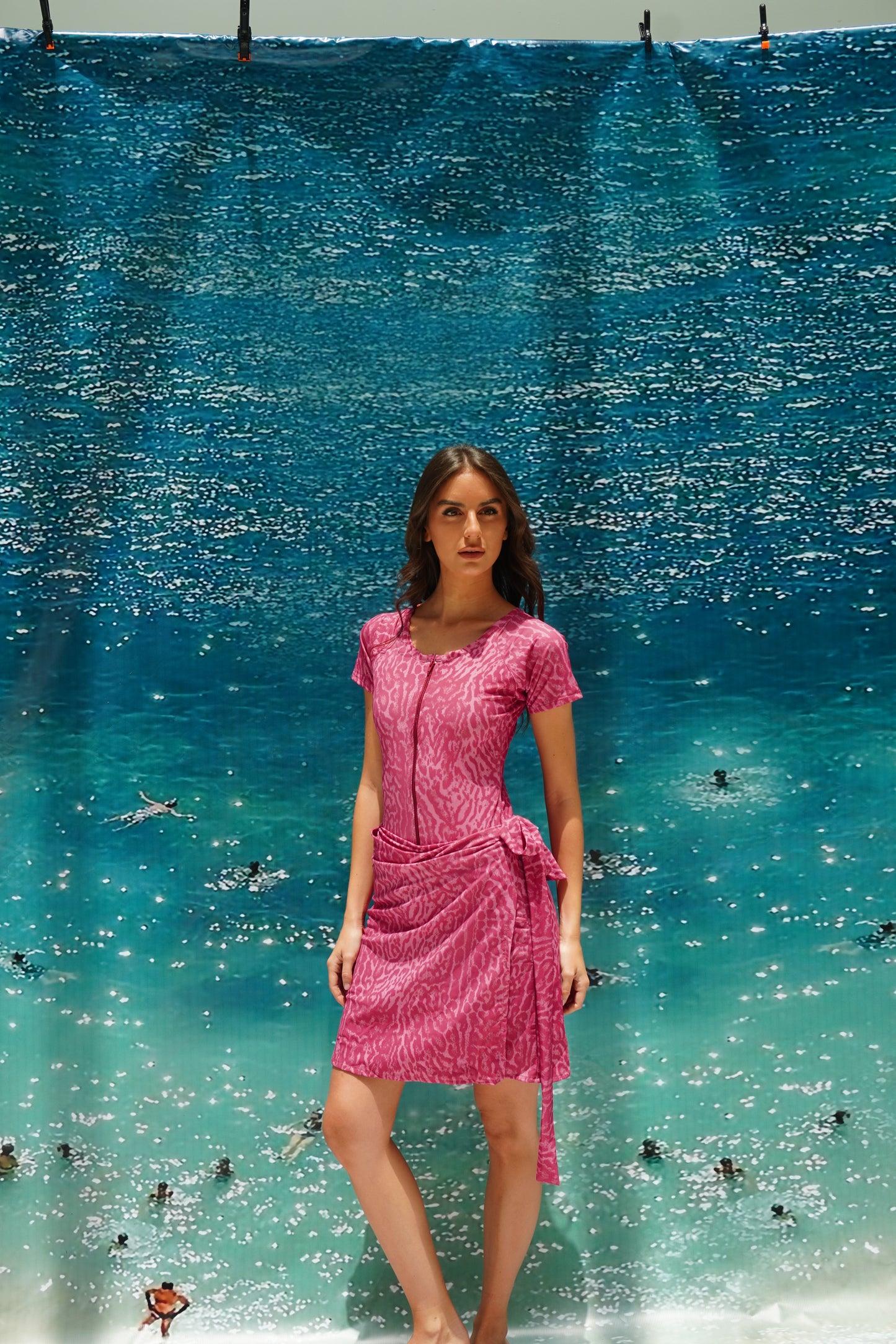 Pink cheetah short sleeves swimsuit (only swimsuit)