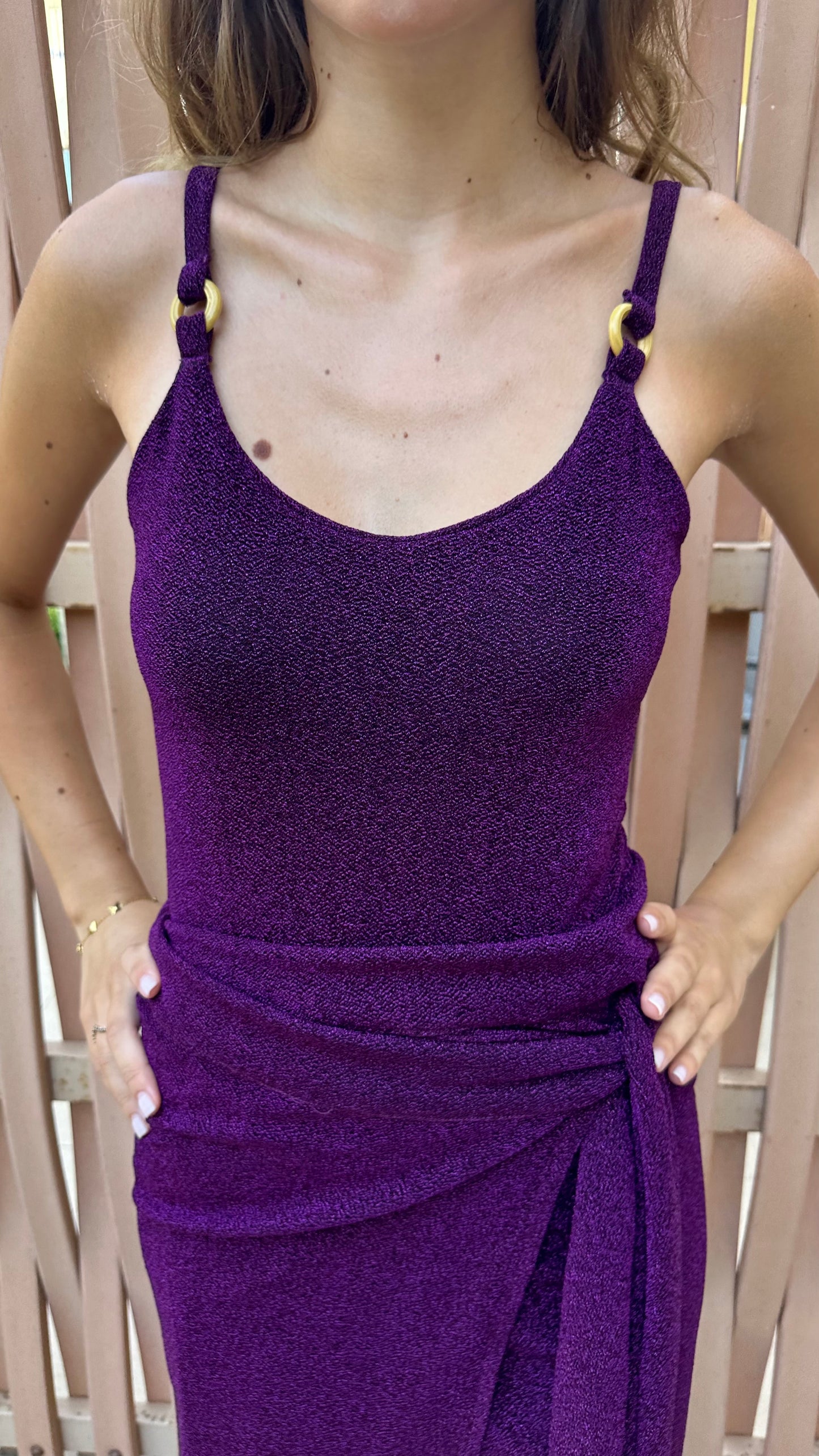 Purple shimmery swimsuit ( full set swimsuit and swim skirt )