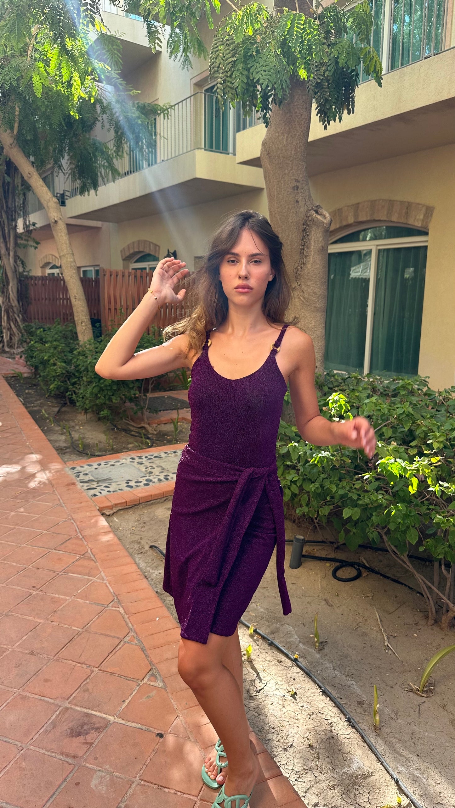 Purple shimmery swimsuit ( full set swimsuit and swim skirt )